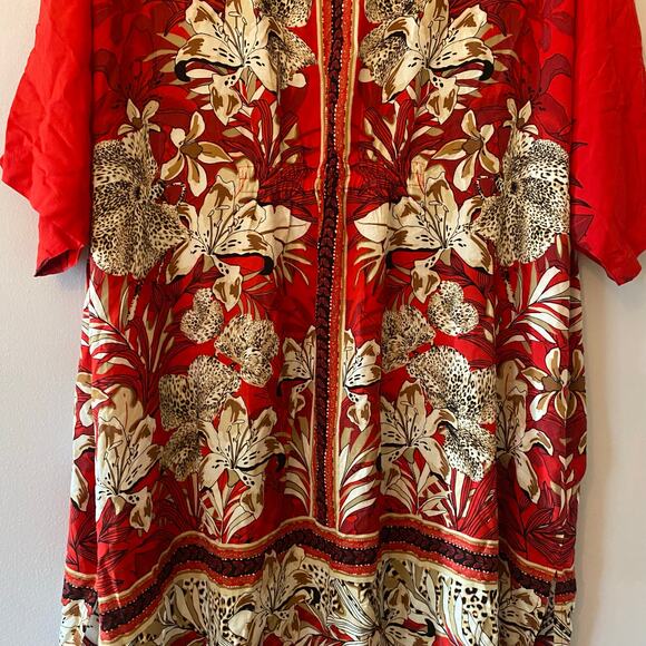 Chico's Red Floral Animal Print Art Nouveau Kimono Cardigan Robe Small / Medium - Picture 9 of 10